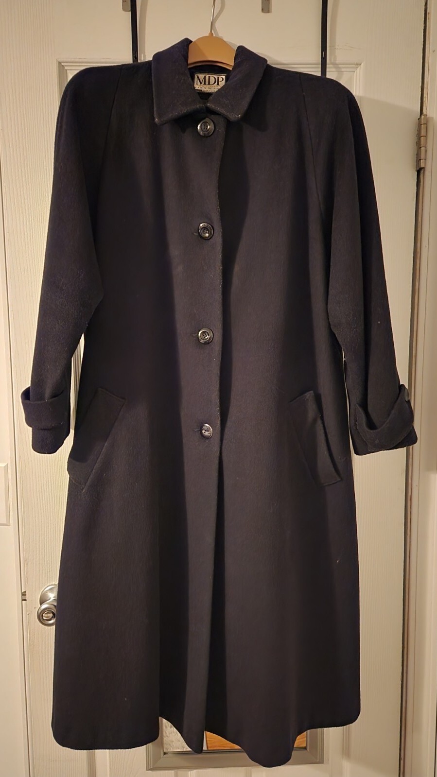 Mario De Pinto Timeless VTG Black Wool Long Winter Trench Coat Plus Size ~18