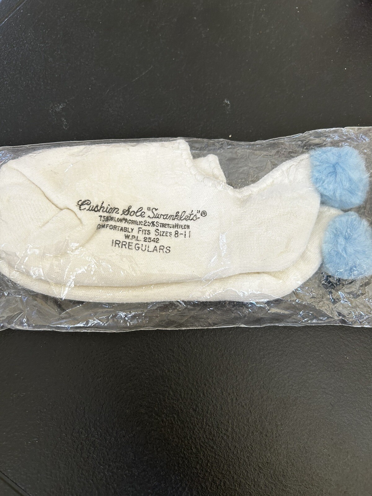 VTG Socks 2 Pack Cushion Swanklets Blue & White Fuzzy Pom Pom Womens 8-11 80s