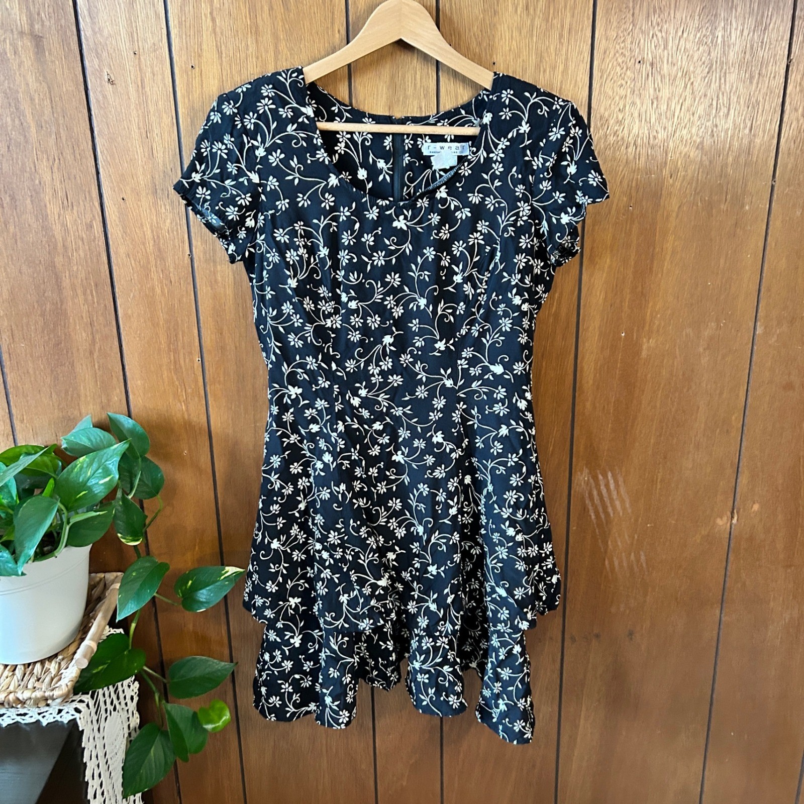Vintage Rampage R-Wear Black Floral Mini Dress 90s Grunge Tiered Cottagecore