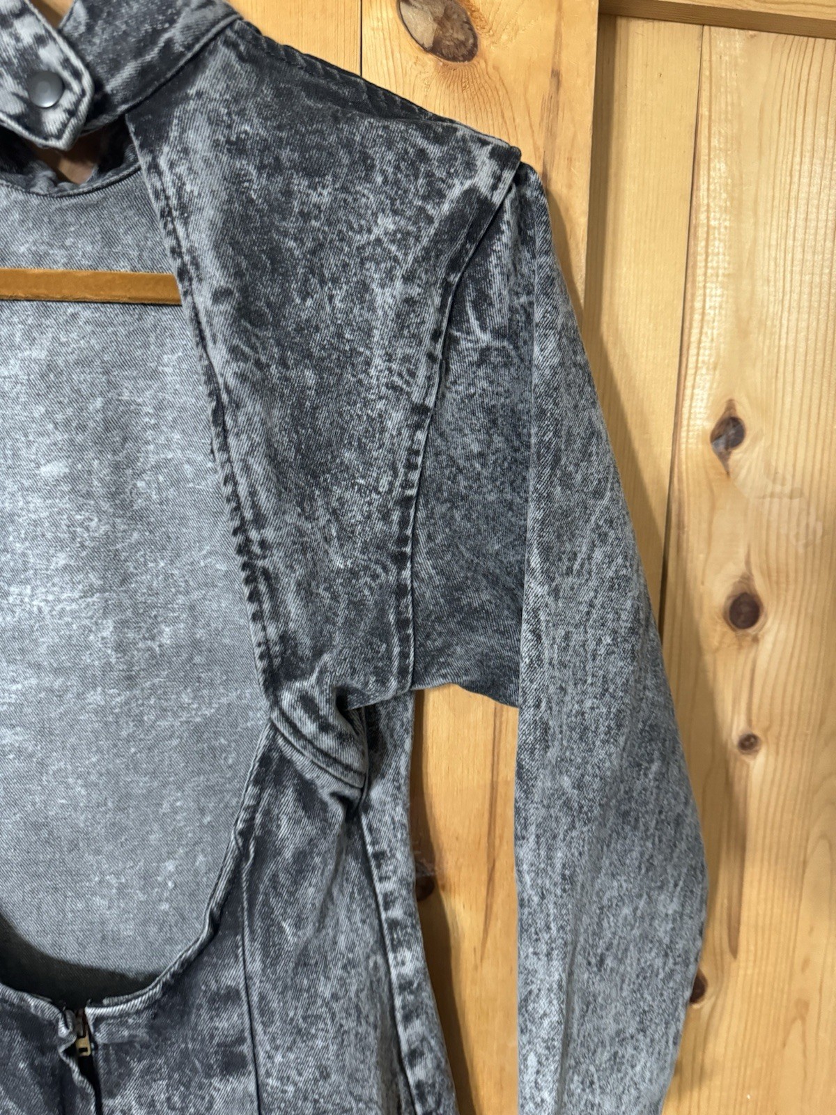 80&rsquo;s VTG Paris Blues Stonewashed Black Acid Wash Bodycon Dress Juniors 7 XS/S