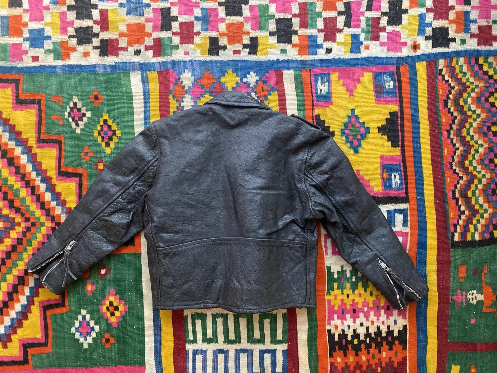 Vintage Jacket Black REAL Leather Motorcycle Womens Sz XS Kids Size Cropped 0 2