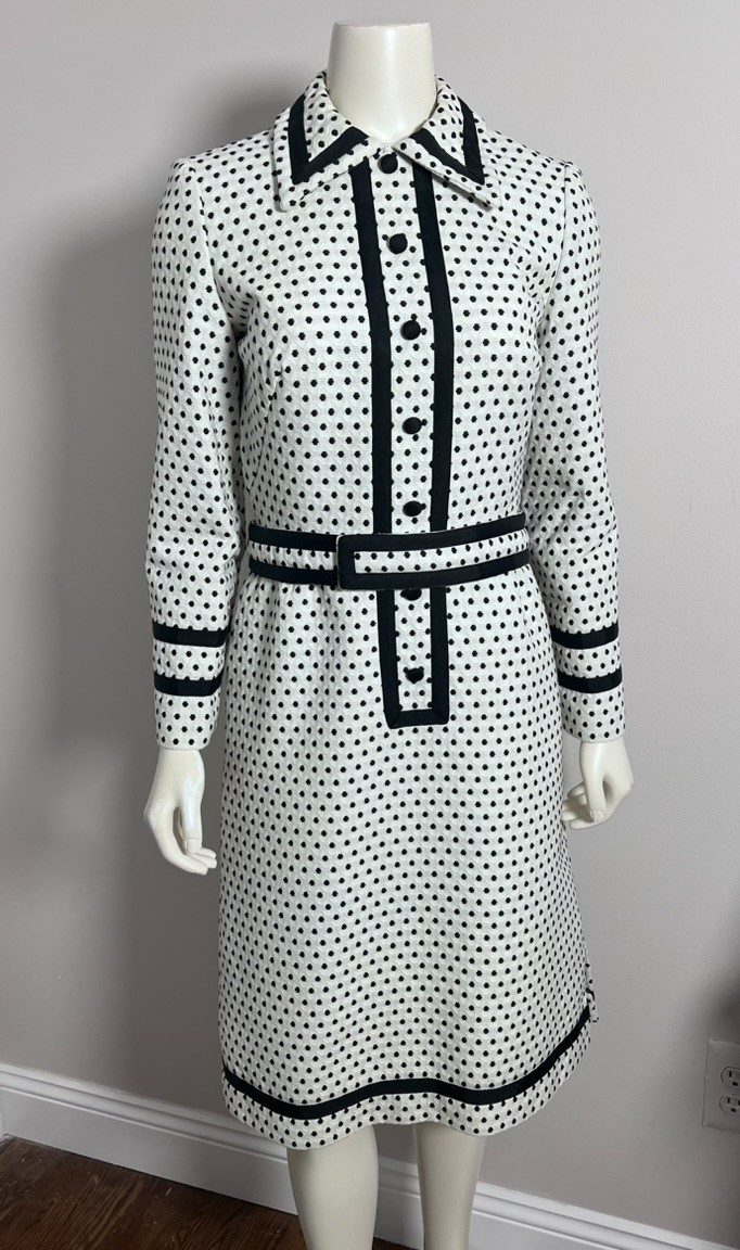 Vintage 1960s Custom Made Polka Dot Dress with Belt – Mod Jackie O Style