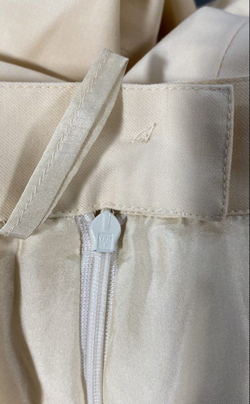 Vintage 90s Chanel Women&rsquo;s Cream Wool Silk Lined Tapered Trousers Pants Sz 38