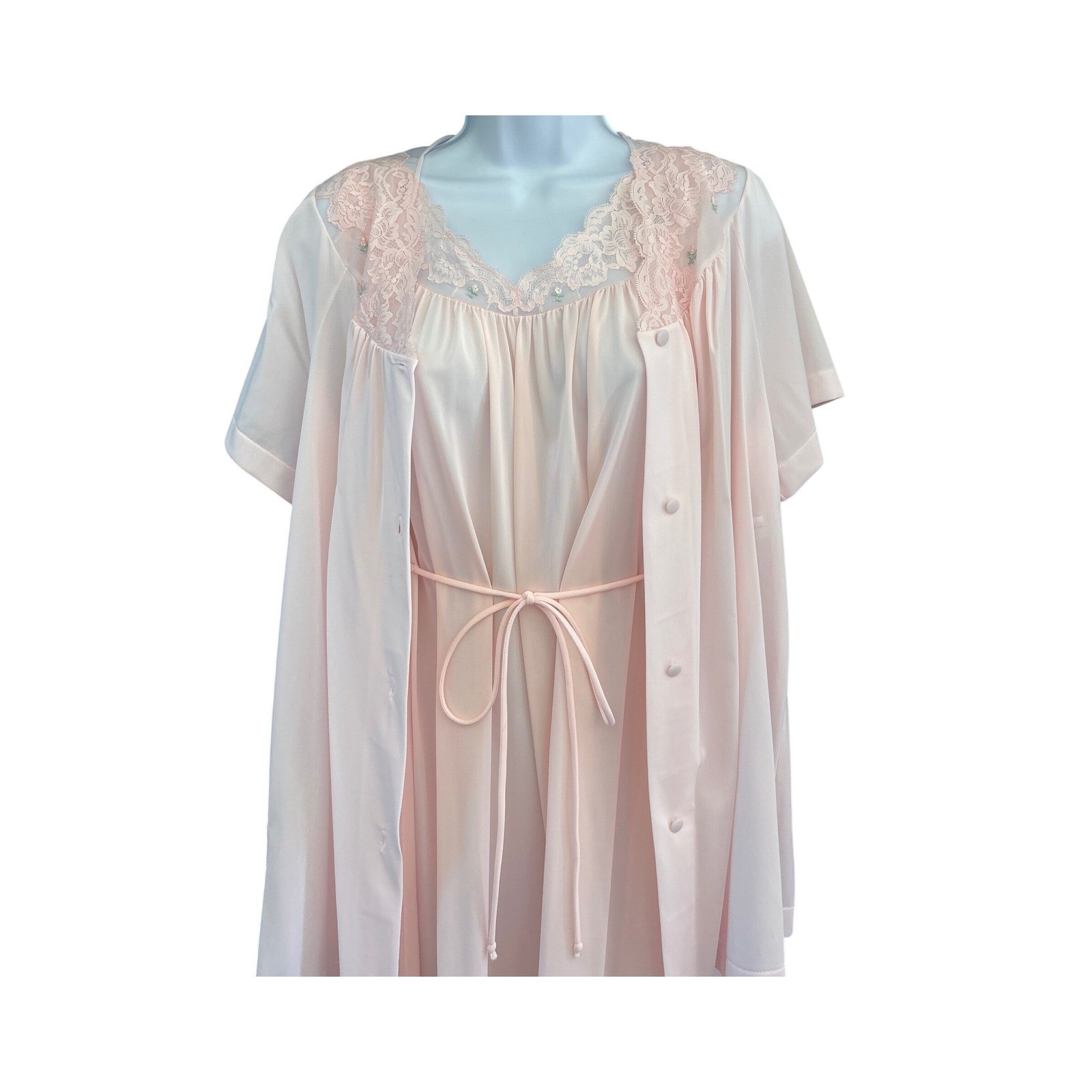 Vintage Shadowline Peignoir Set Pink Lace Coquette Romantic Sleepwear