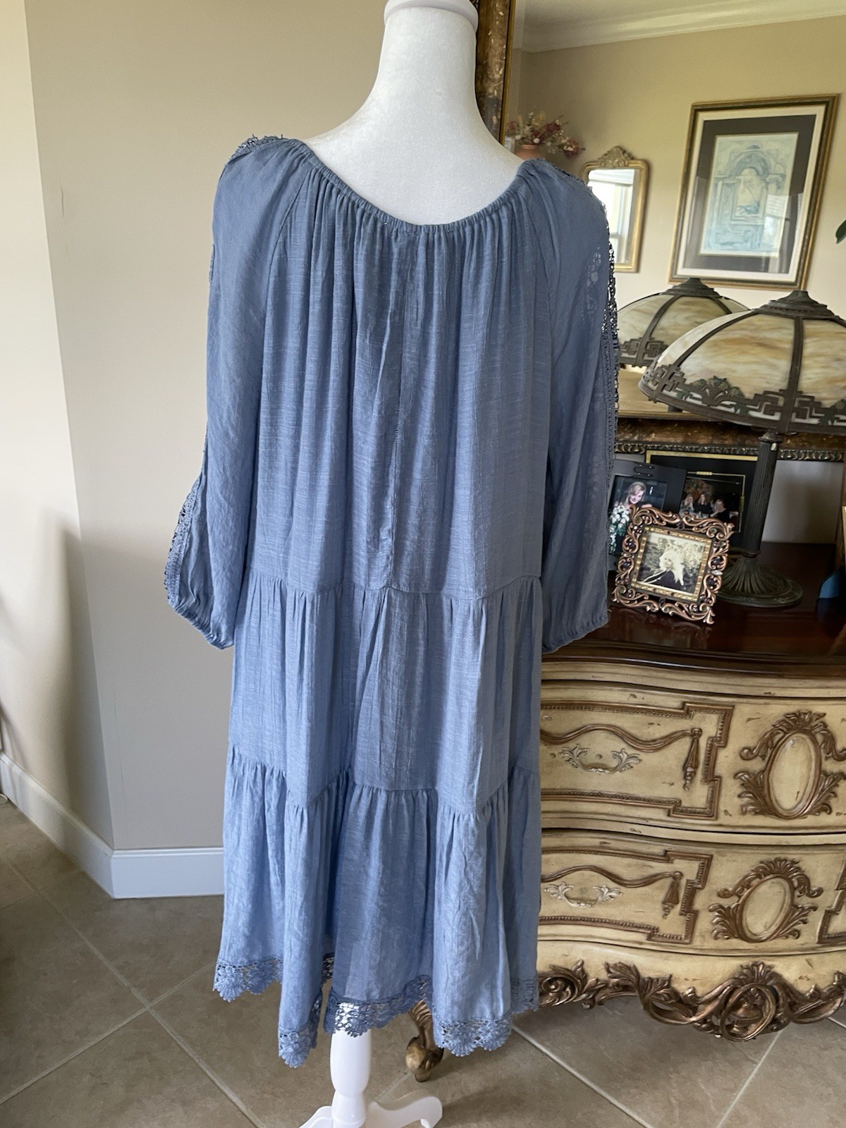 Old Navy Vintage Blue Rayon/Poly Pockets Tie Lined Boho Dress X/ L