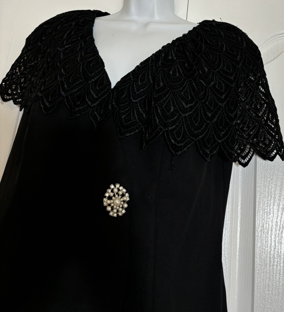 Vtg Cachet Bari Protas black Short Sleeve blazer lace collar shoulder pads sz 10