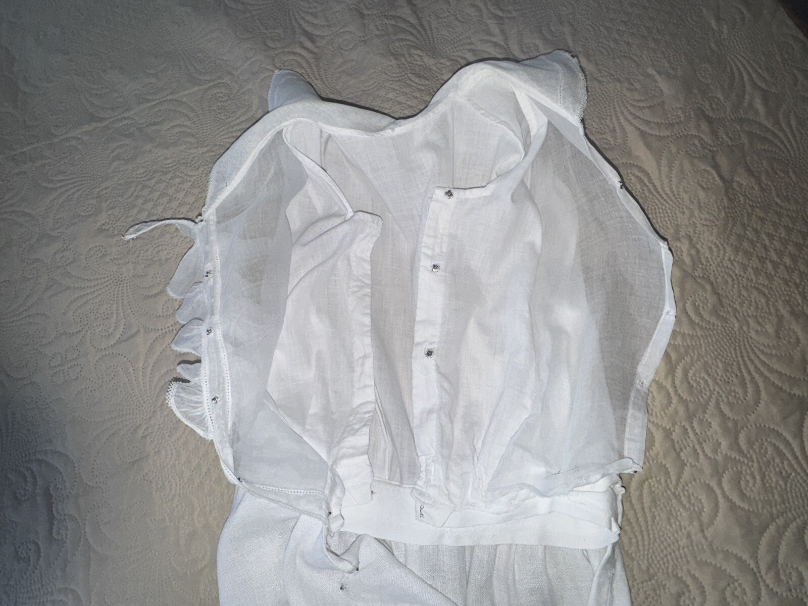 Antique C1910 Edwardian Ladies White Linen & Organdy Tennis Dress Unusual Find