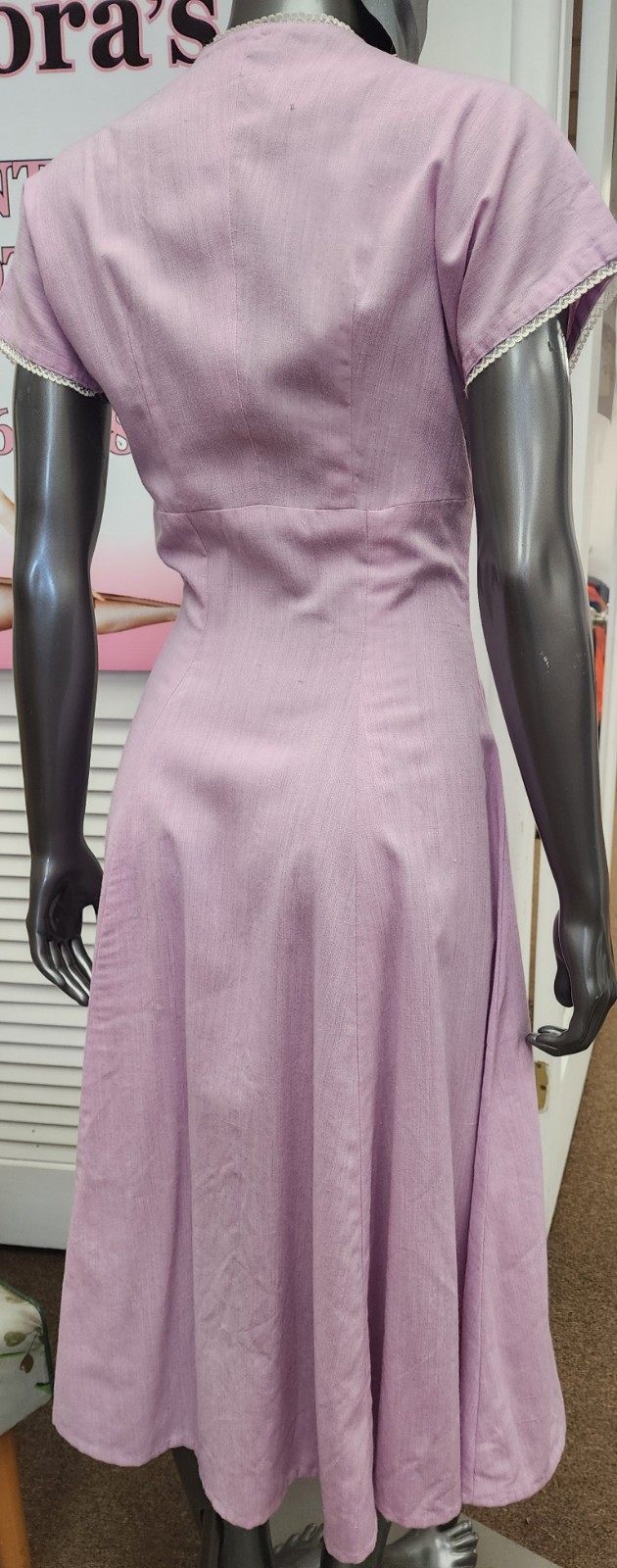 Lavender & White Cotton Day Dress Vintage Rockabilly Pin up Vintage 1940&rsquo;s