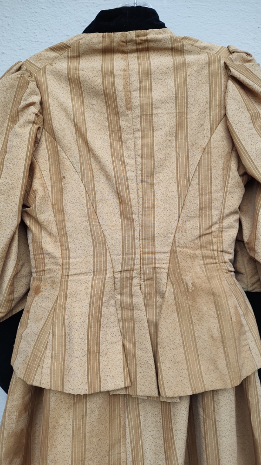 Antique Prairie Dress Camel Tan Striped Walking Skirt & Top metal stays SZ S