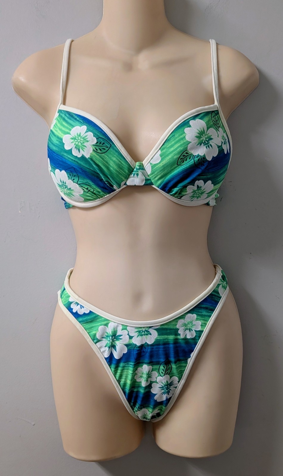 Bare Assets Vintage High Leg Bikini Dead Stock Tropical Print Push-up 90&rsquo;s Y2K S