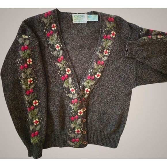 Vintage Components Susan Bristol Shetland Wool Floral Hand Embroidered Cardigan