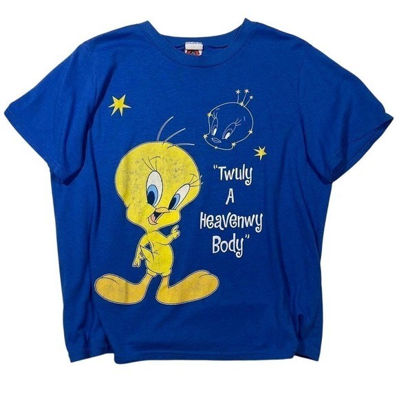 Vintage Looney Tunes Tweety Bird Blue Graphic Shirt 90s Nostalgia Retro Kid Core