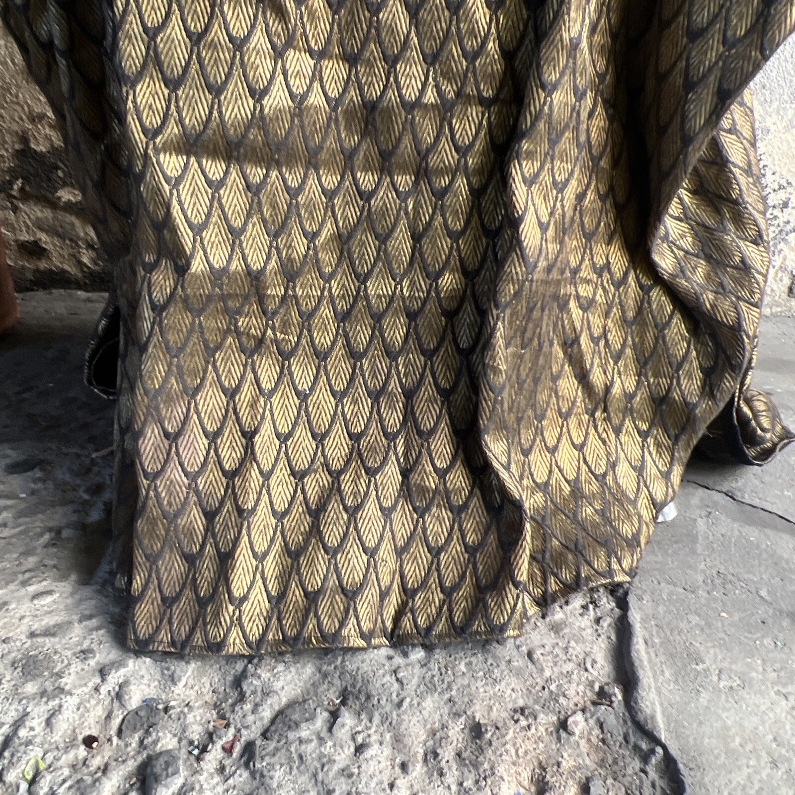 Antique Edwardian Gold Lamé Fish Scale Dress Gown Puff Sleeve Costume Vintage