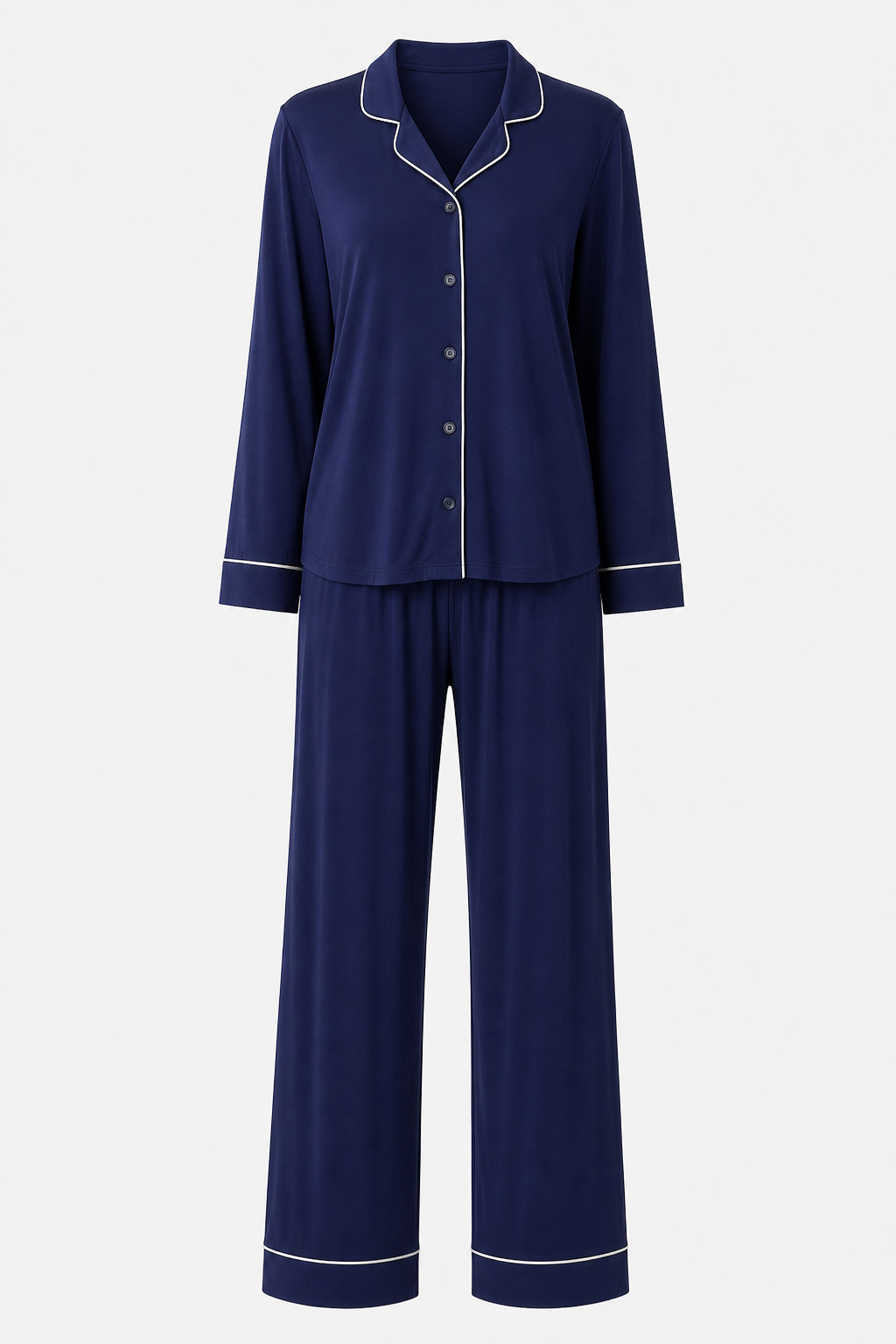 Vintage Navy Cotton Pajamas Set with White Piping, Unbranded, Size Medium