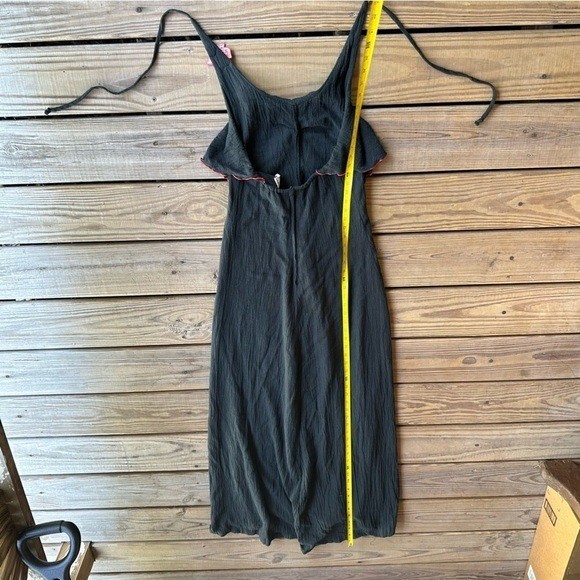 Vintage Young Edwardian Arpeja Black Dress Halter Straps Maxi Rose Gypsy Boho