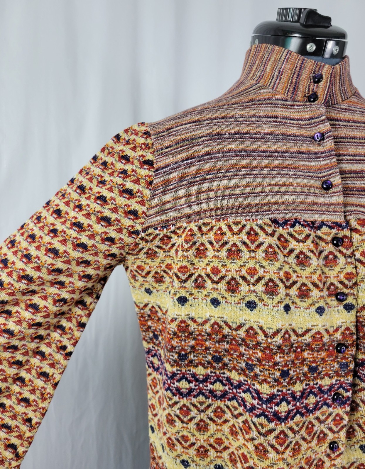 Vintage Pandora Button Down Top in Coordinating Brown/Tan/Purple Prints Size M?
