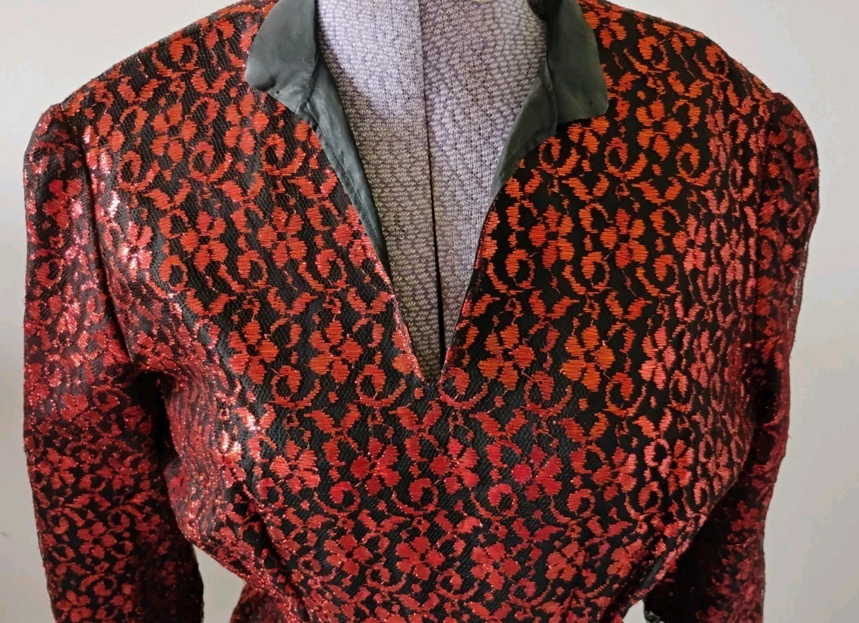 1950&rsquo;s Vintage Black Orange Lace Cocktail Party Dress Goth Witchy Halloween 4/6