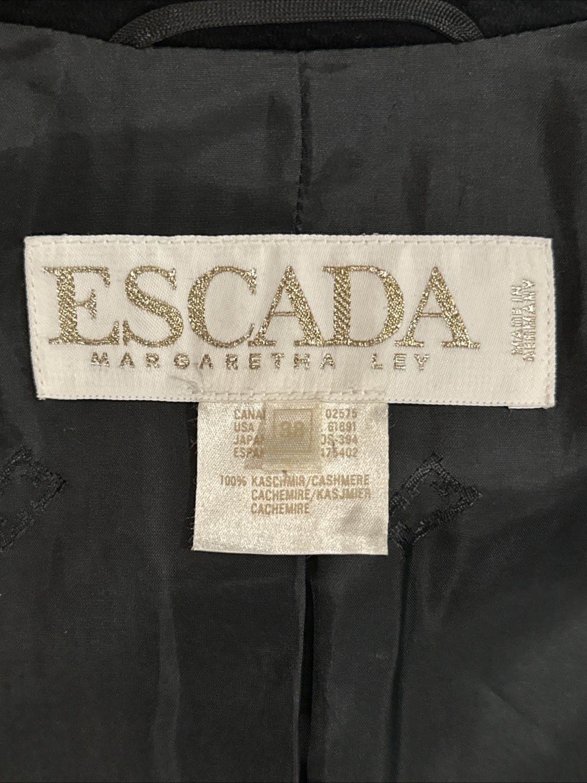 Vintage ESCADA Margaretha Ley 100% Cashmere Black Blazer Size 8 /38 Germany