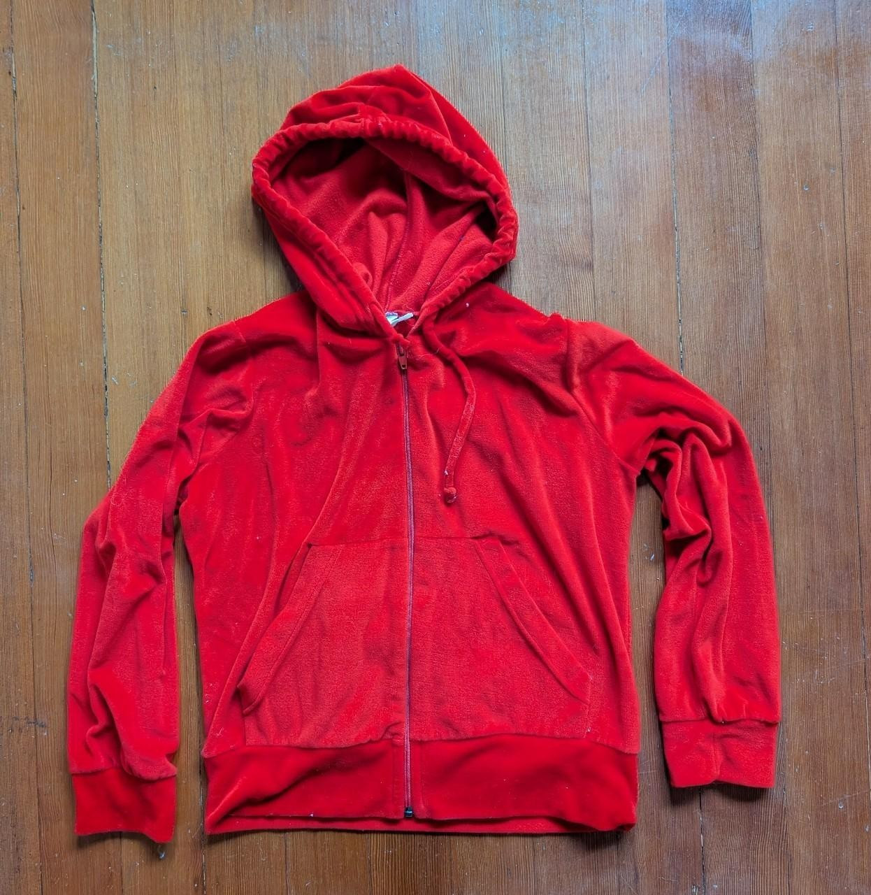 Sears 70s Vintage Bright Red Velour Zip Up Hoodie S