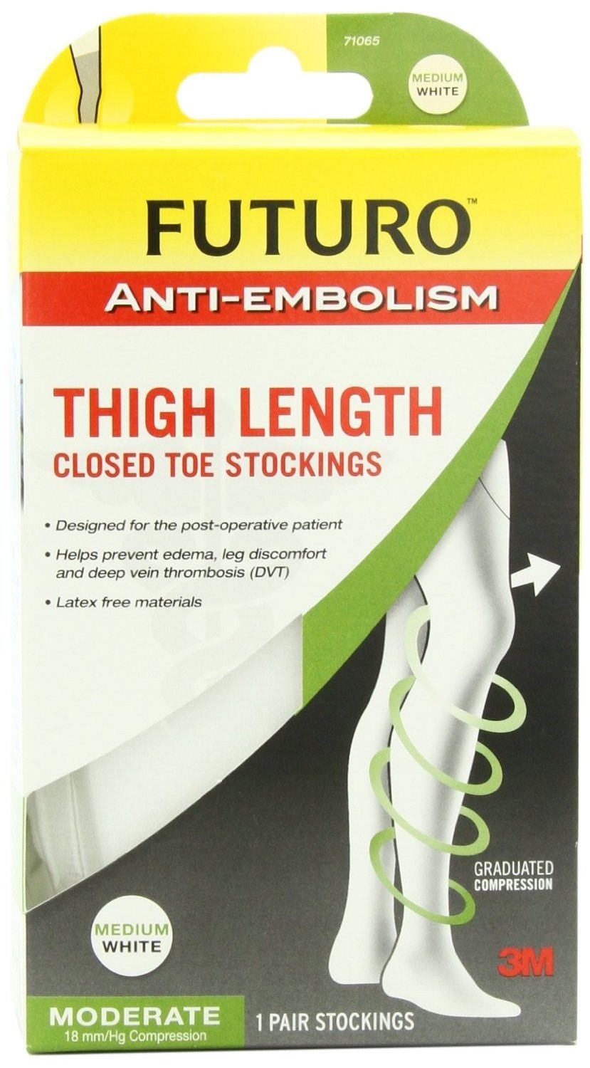 FUTURO Anti-Embolism Thigh Length Closed Toe Stockings MED/LG ~White~ Moderate