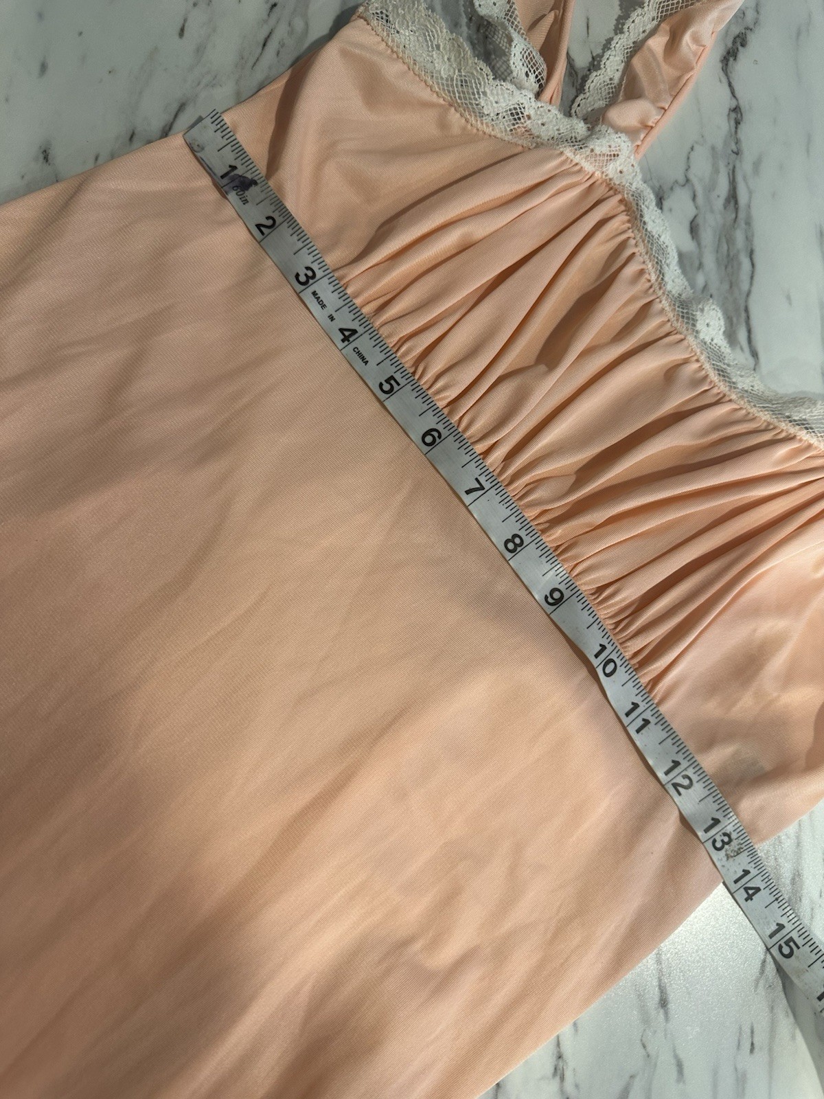 Vintage Long Peach Pink Nightgown Ruffle Sleep Dress & Button Robe Set Small