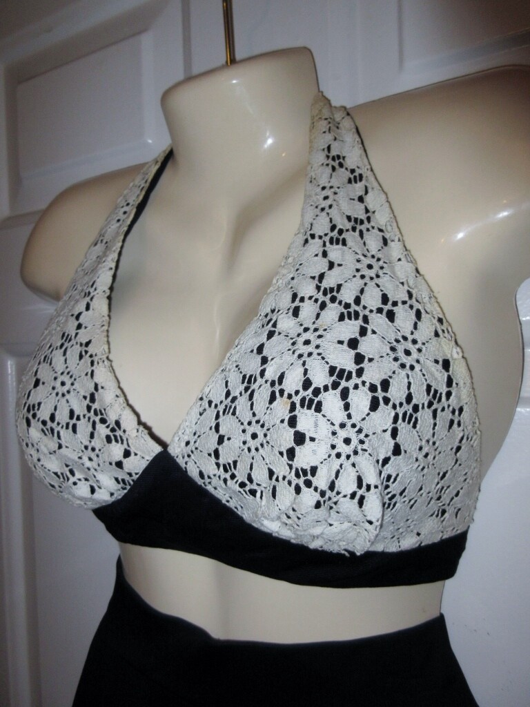 VTG 70s 2 Pc Bikini Top Full Swing Maxi Skirt 5 Hippy BoHo Crocheted Lace Outfit
