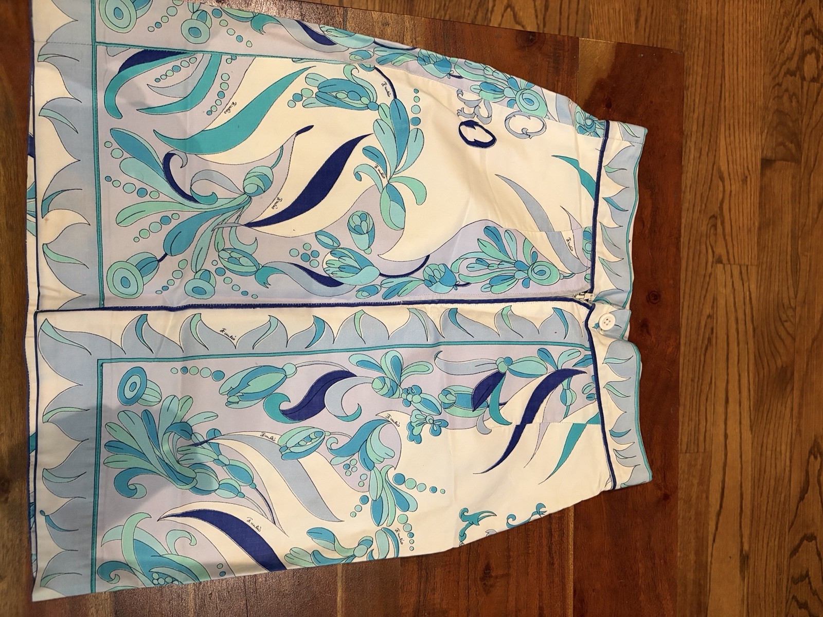 Emilio Pucci Porto Azzurro Skirt Blue White Print Italy Cotton Size 4 Vintage.