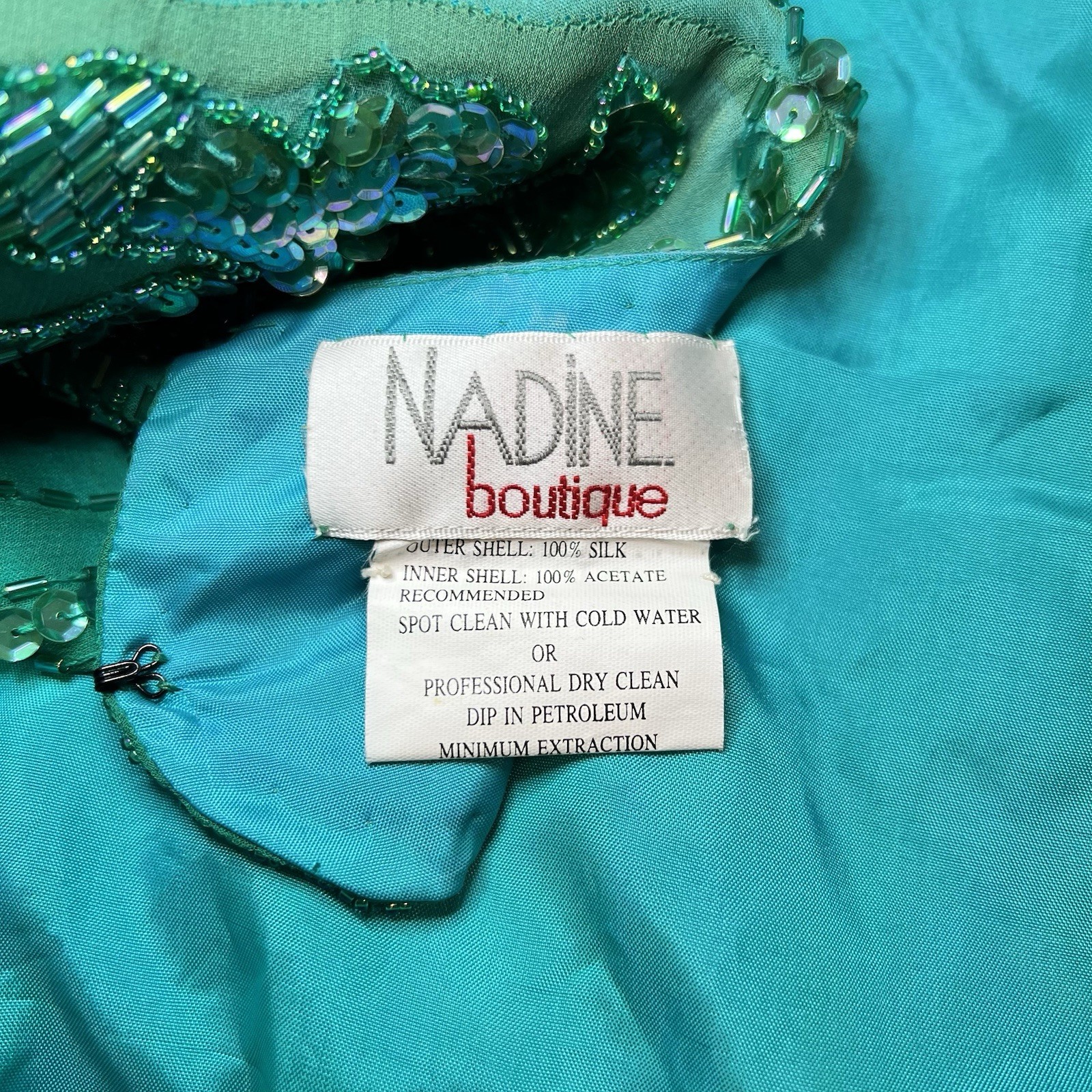Vintge NADINE Boutique Medium Silk Hand Beaded Embellished Cocktail Dress Green