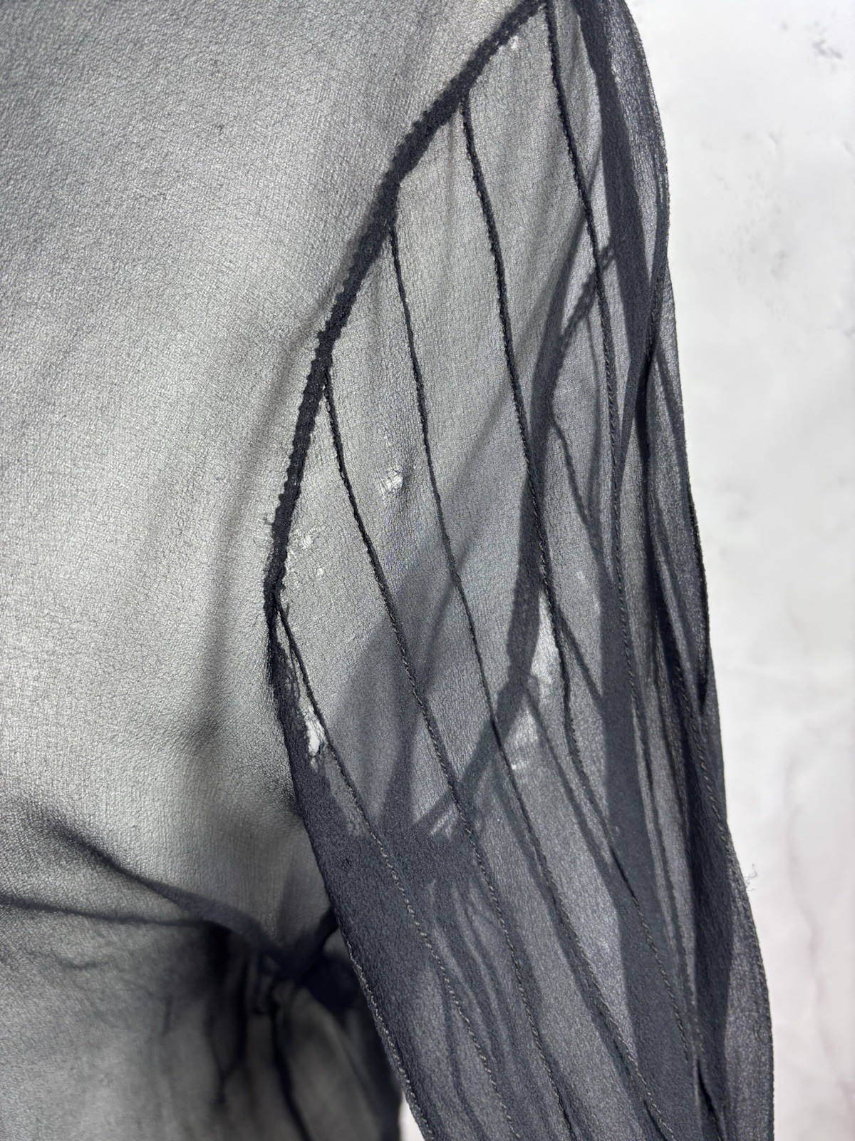 Antique 1920s Black Sheer Silk Chiffon Drop Waist Dress Art Deco Glam Vintage M