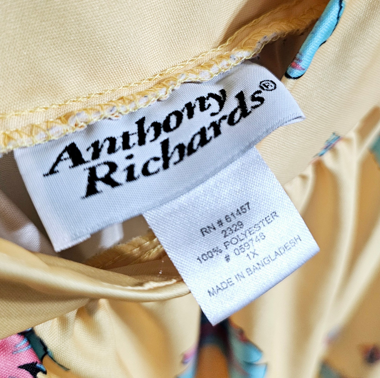 Vintage Anthony Richards Housedress MuMu Yellow Floral Pull Over Pockets Size 1X