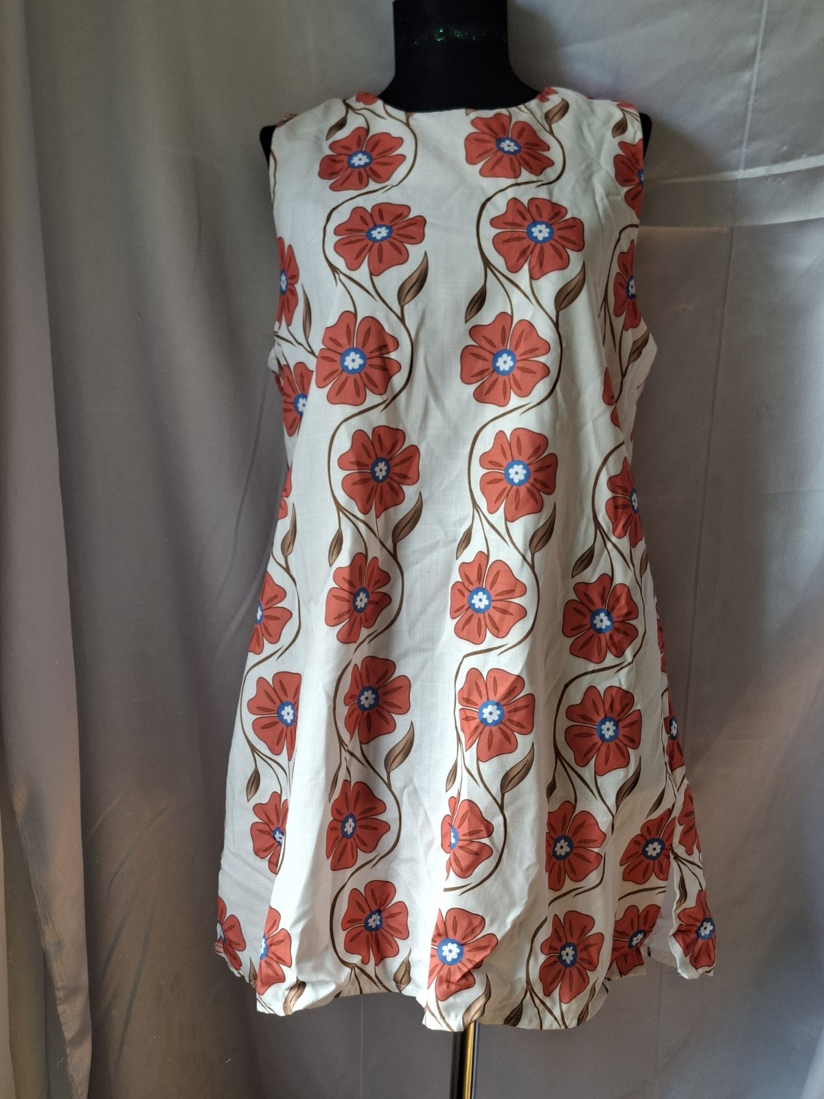 Vintage 60s 70s Mod Flower Power Mini Dress Retro Floral A-Line Shift Dress US 8