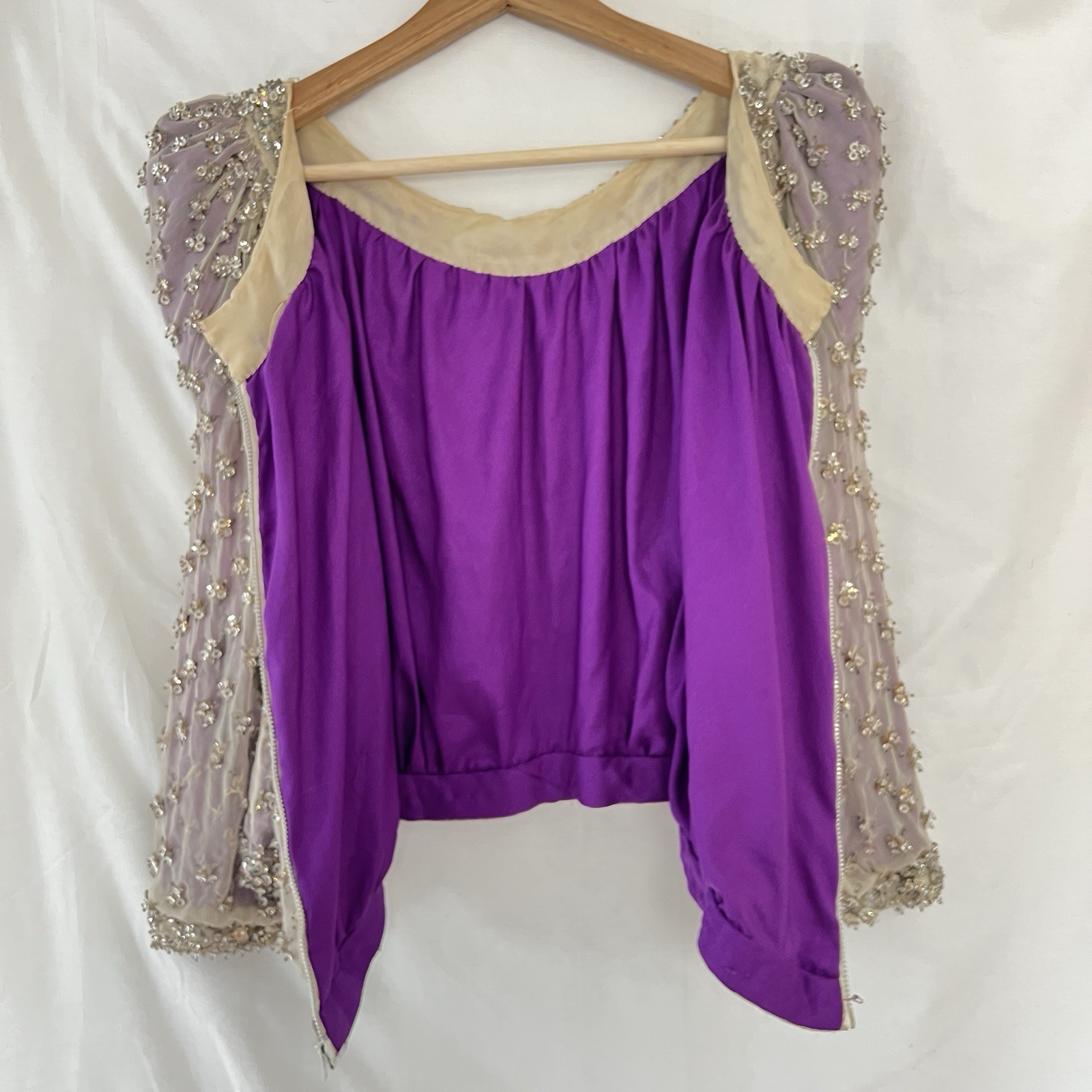 VTG Crystal Evening Jacket / Top Heavy Embellishment Sheer Silk Overlay Sparking