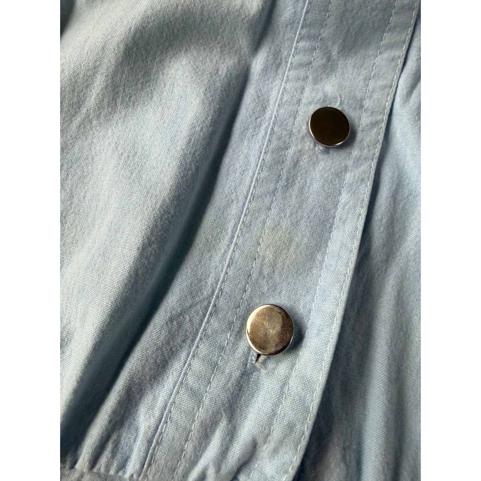 Vintage Melissa Light Blue Cotton Western Dress Metal Collar Tips USA Size 8
