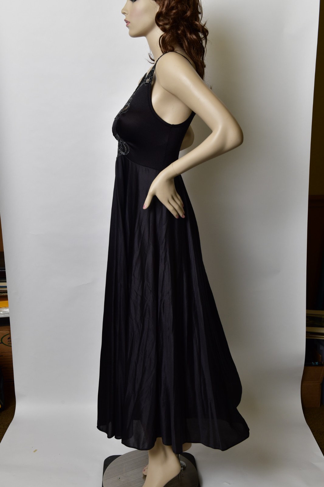 Vintage Black Vandermere Olga Style Size Med Long Nightgown