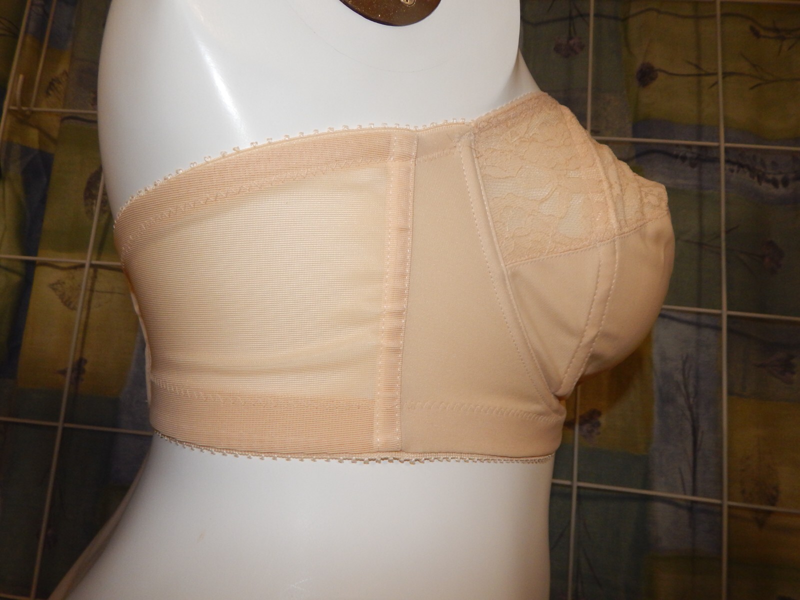 NOS 1970s Goddess Floral Lace Underwire Strapless 44DD Bra-Beige-Style 389-USA