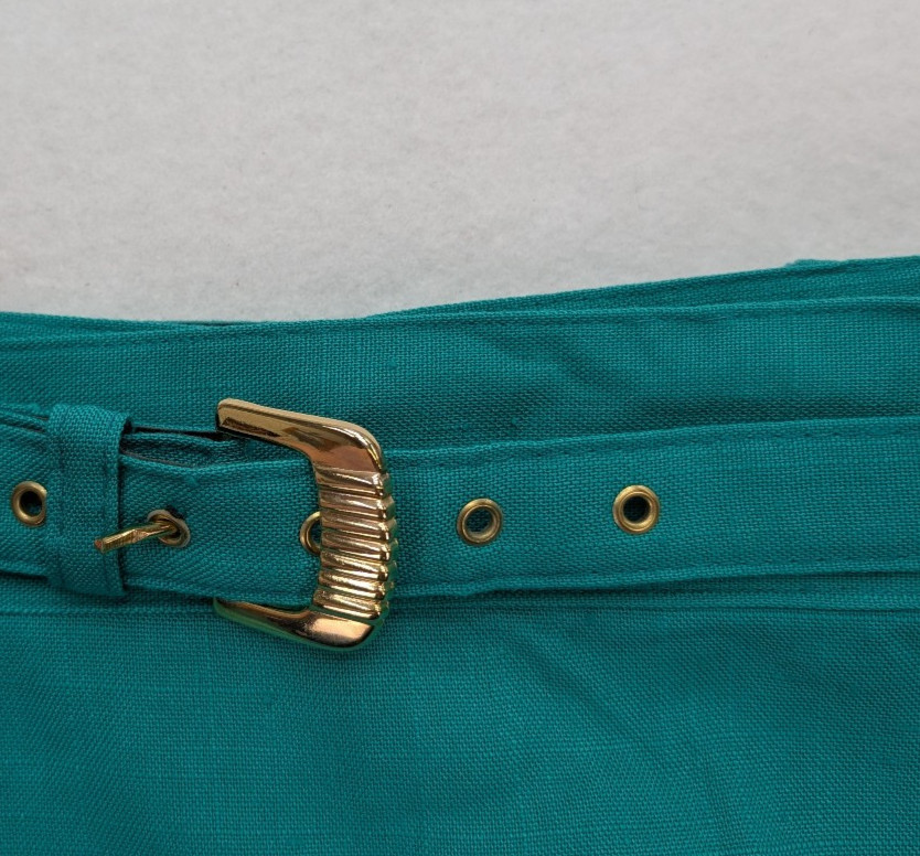 Vintage 80s Women&rsquo;s Skirt Suit Size 16 Green Double-Breasted Belt