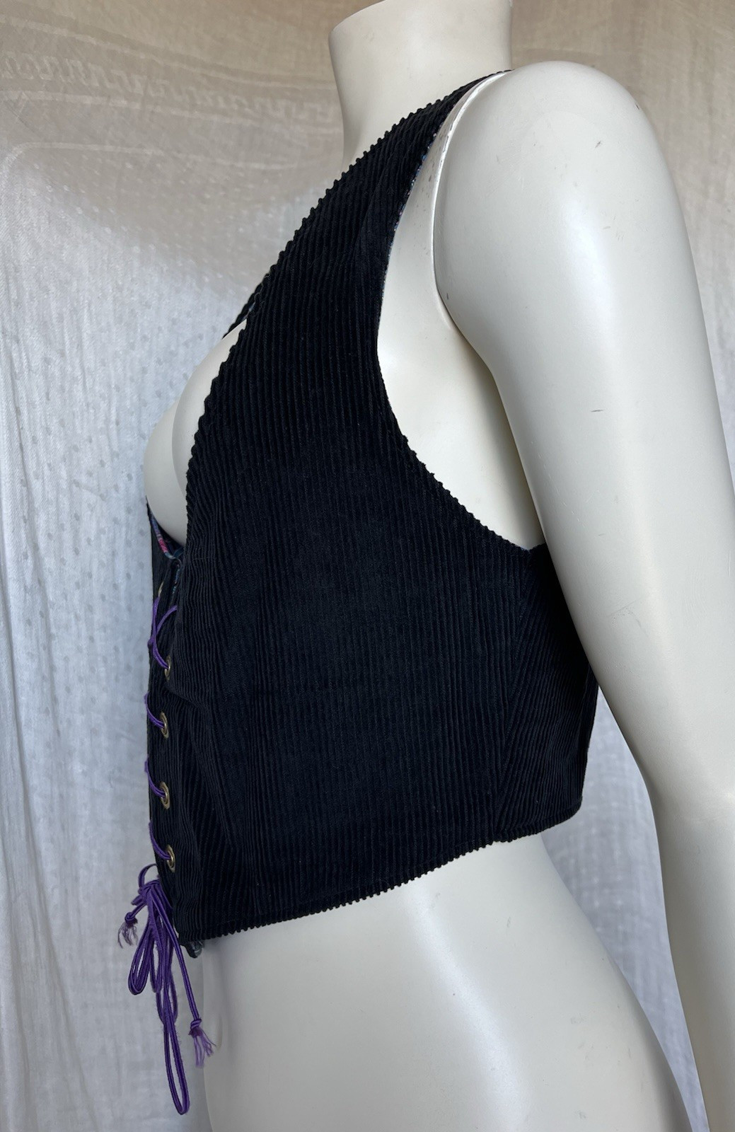Vintage 70s Corset Vest Underbust Waistcoat Handmade Reversible Goth Festival S