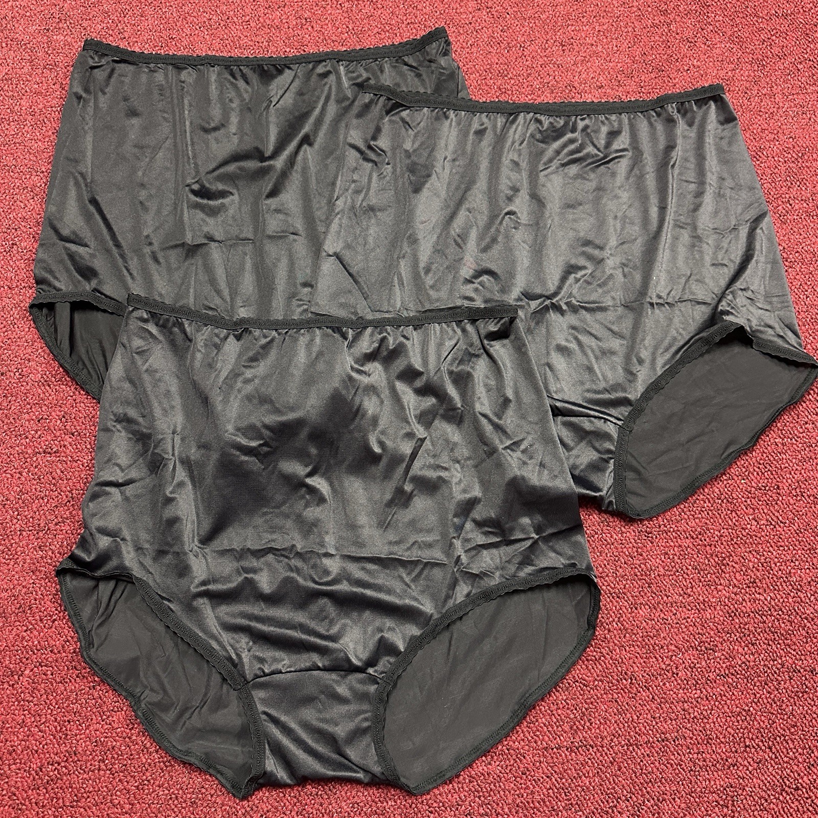 3 Pair Vintage Bali 23465 Black Nylon Satin Full Cut Brief Panties Size 11 High