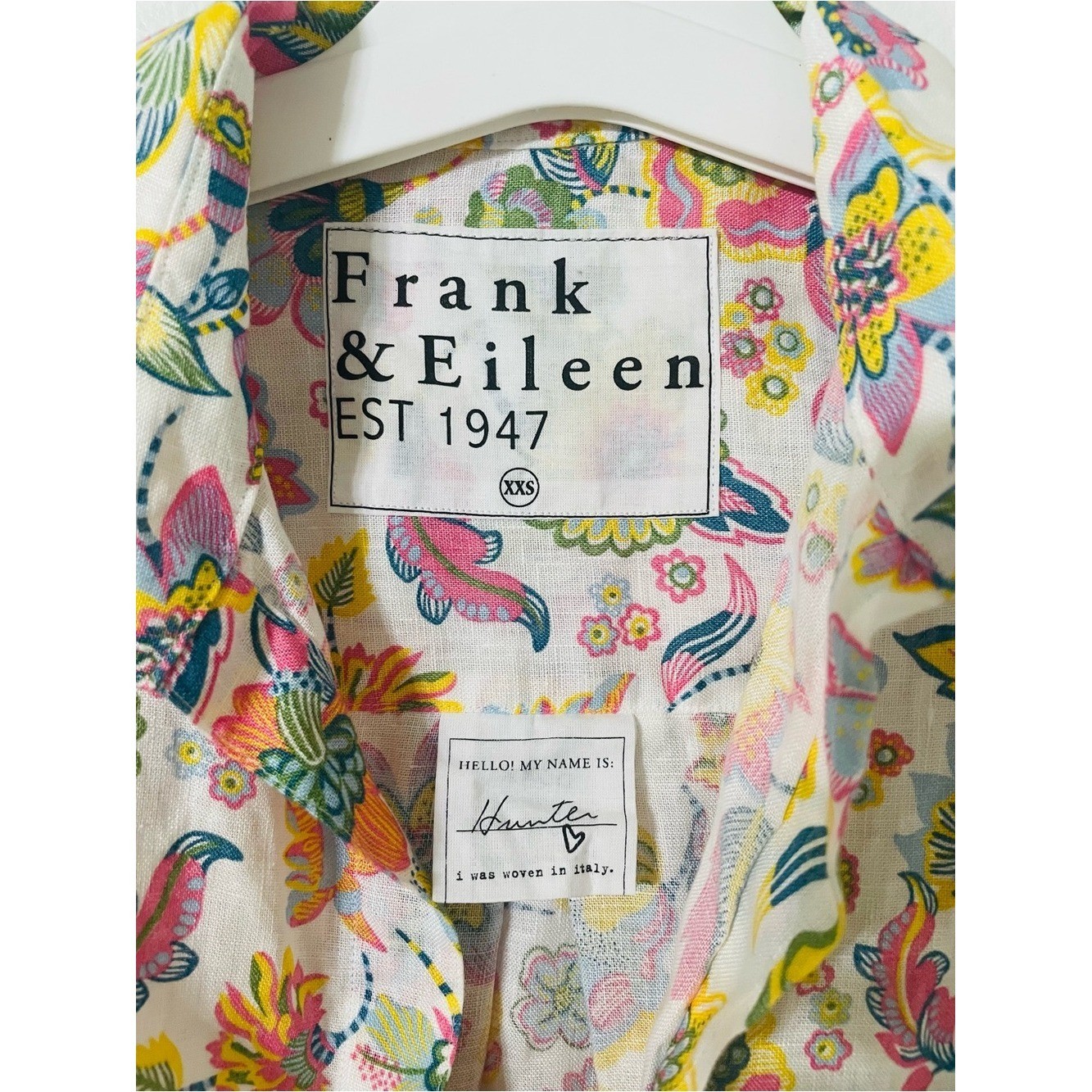 Frank and Eileen Floral Linen Hunter Step Hem Shirtdress Size XXS