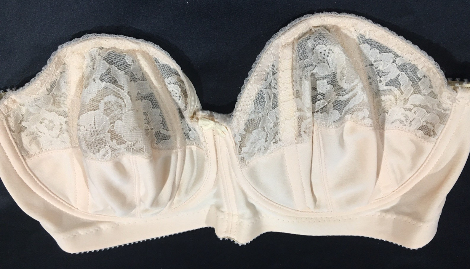 Vtg Goddess Nude Strapless Nylon Bullet Bra 34 DD Union Label