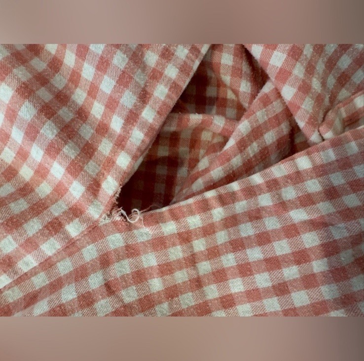 Vintage Pink & White Gingham Checkered Muumuu Nightgown w/ Pockets & Side Slits