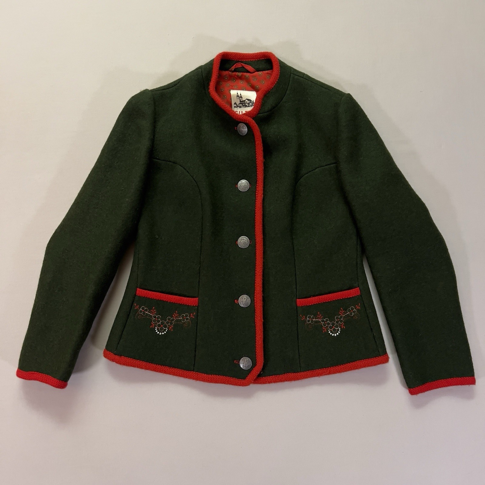 Vintage GU-TRA Austrian Walkjanker Wool Jacket Women 38 Trachten Green