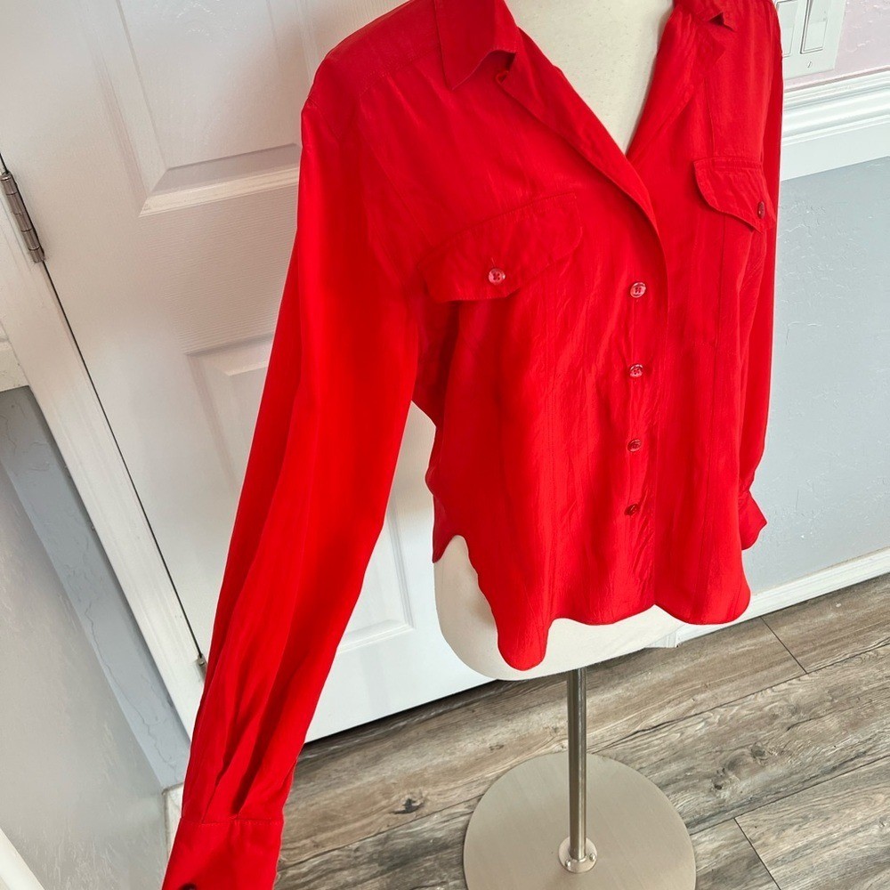 ESCADA 1980s Vintage 100% Color Block Shirt Button Up Long Sleeve Size 36