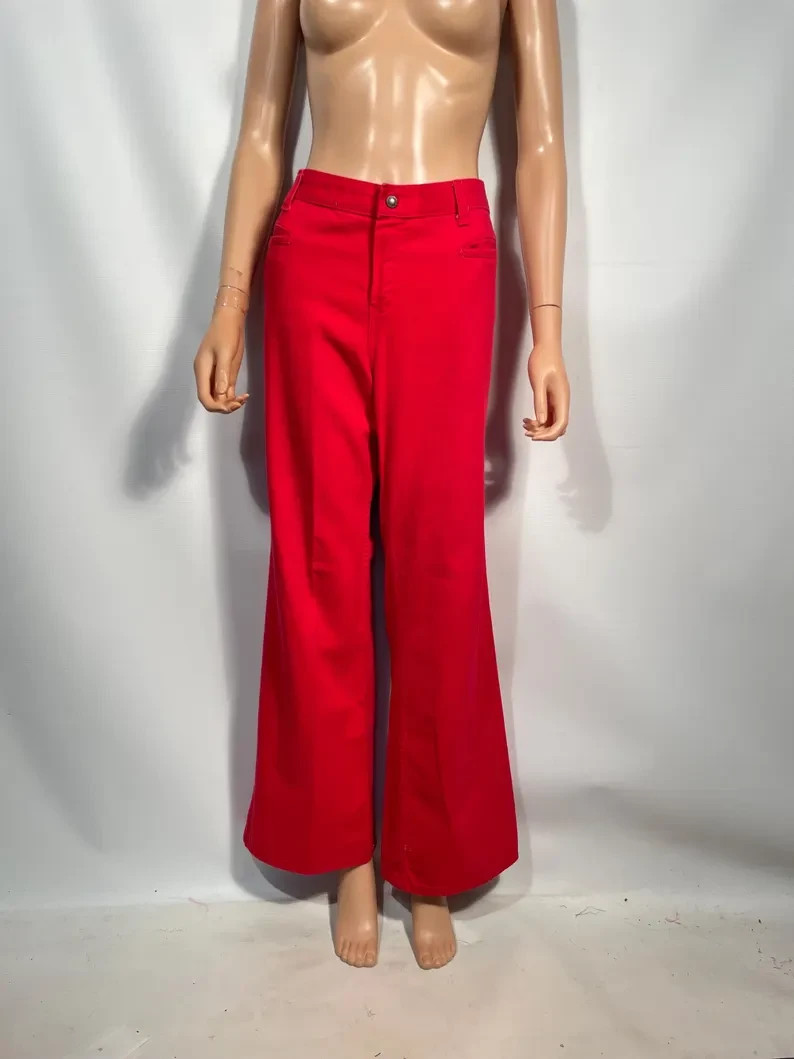 Vintage 1970s Cherry Red Denim Bell Bottoms Size L