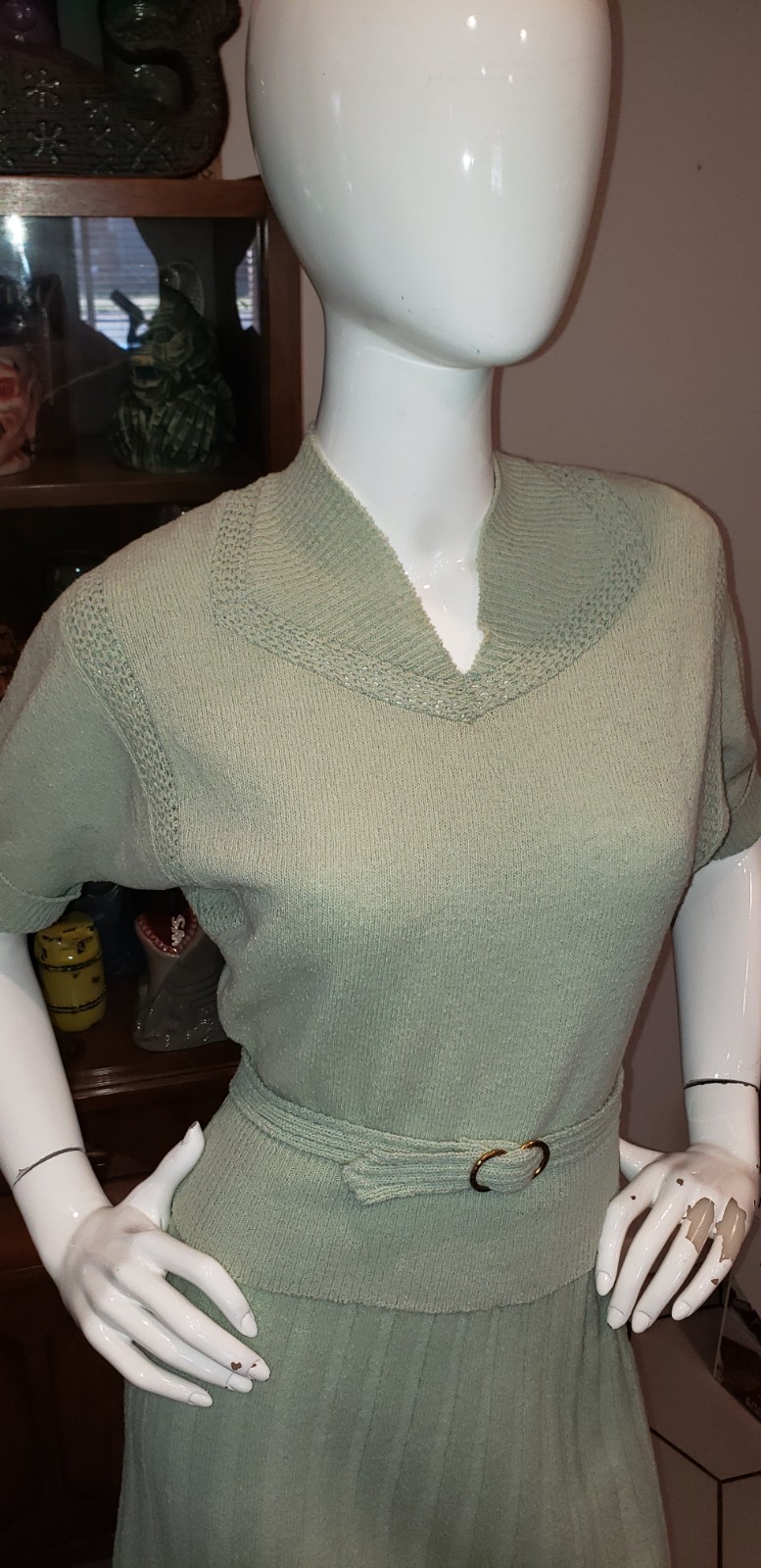 Vintage 1950s Lofties Sea Foam Green 3 Piece Knit Skirt Set Med Lg G2U