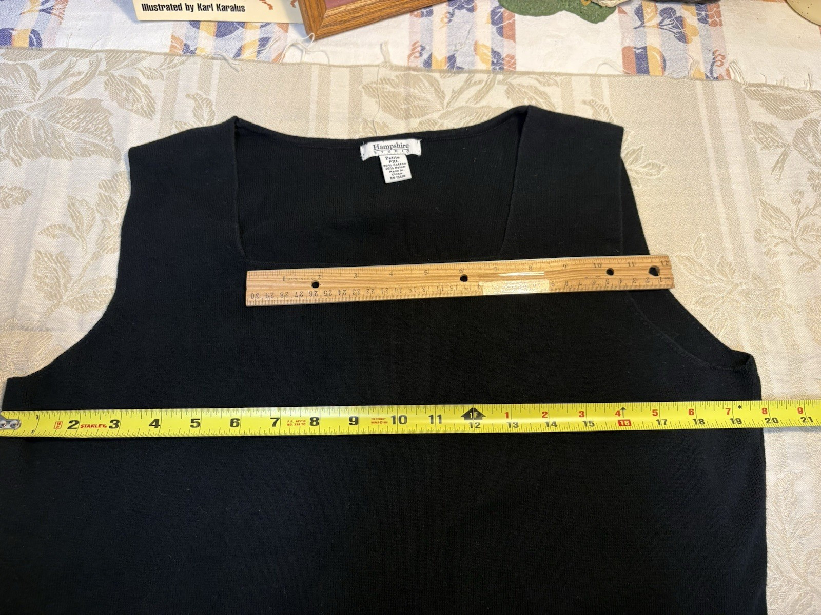 Vintage 90s Hampshire Studios Black Ribbed Knit Tank Square Neck Women&rsquo;s XL