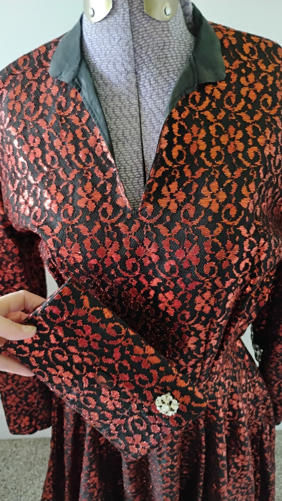 1950&rsquo;s Vintage Black Orange Lace Cocktail Party Dress Goth Witchy Halloween 4/6