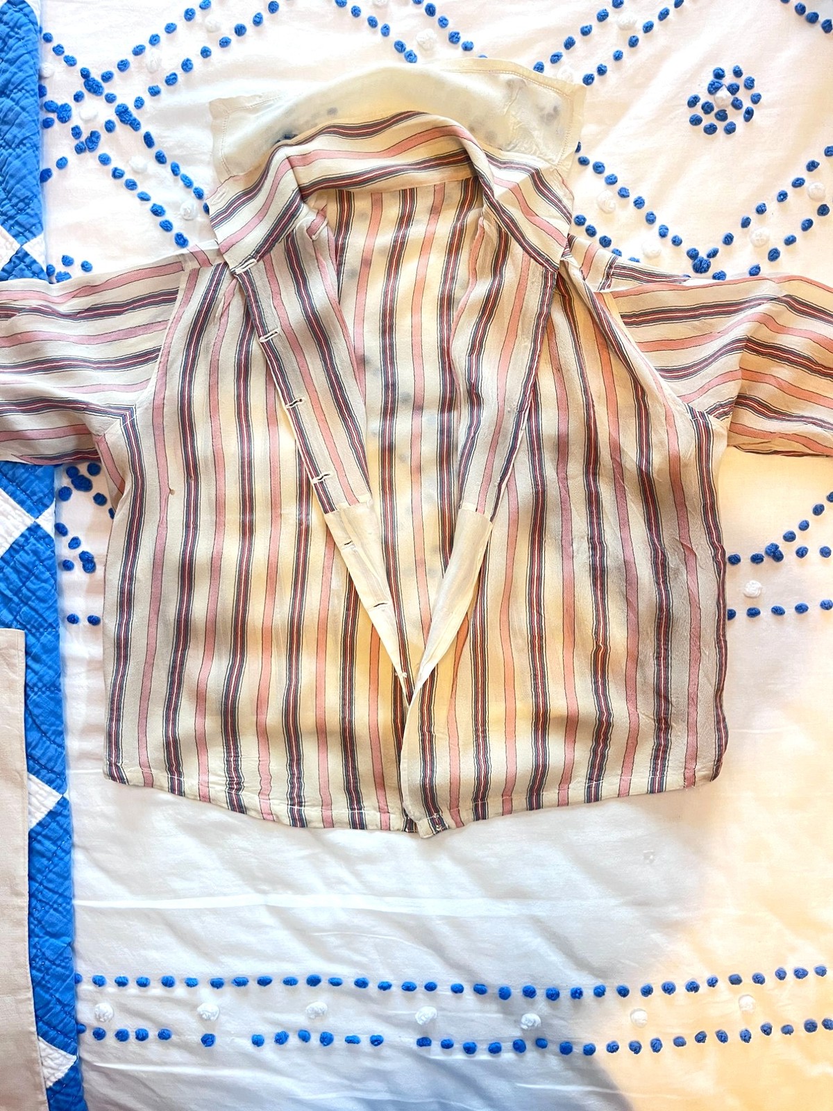 Antique 1920s Silk Crepe Striped Cropped Beach Pajama Blouse XS