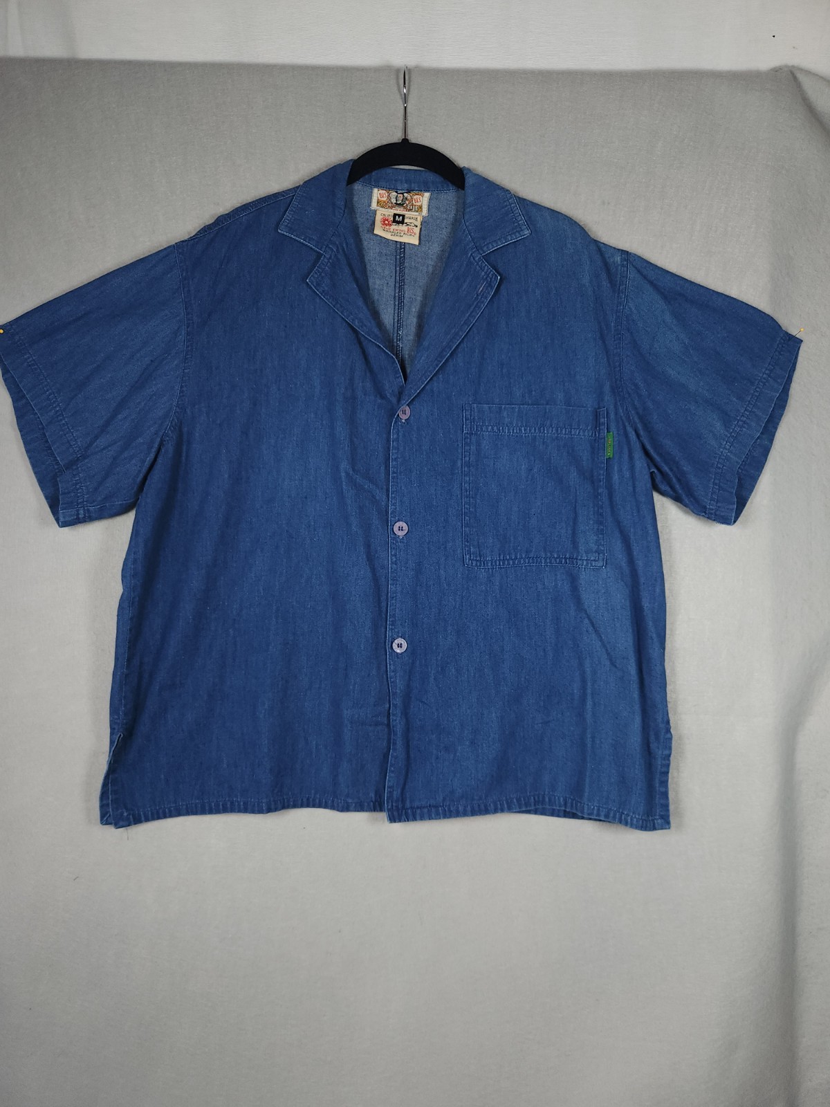 VTG Gene Ewing Bis Wrinkled Rich Dark Denim Solid Button Down M Pocket