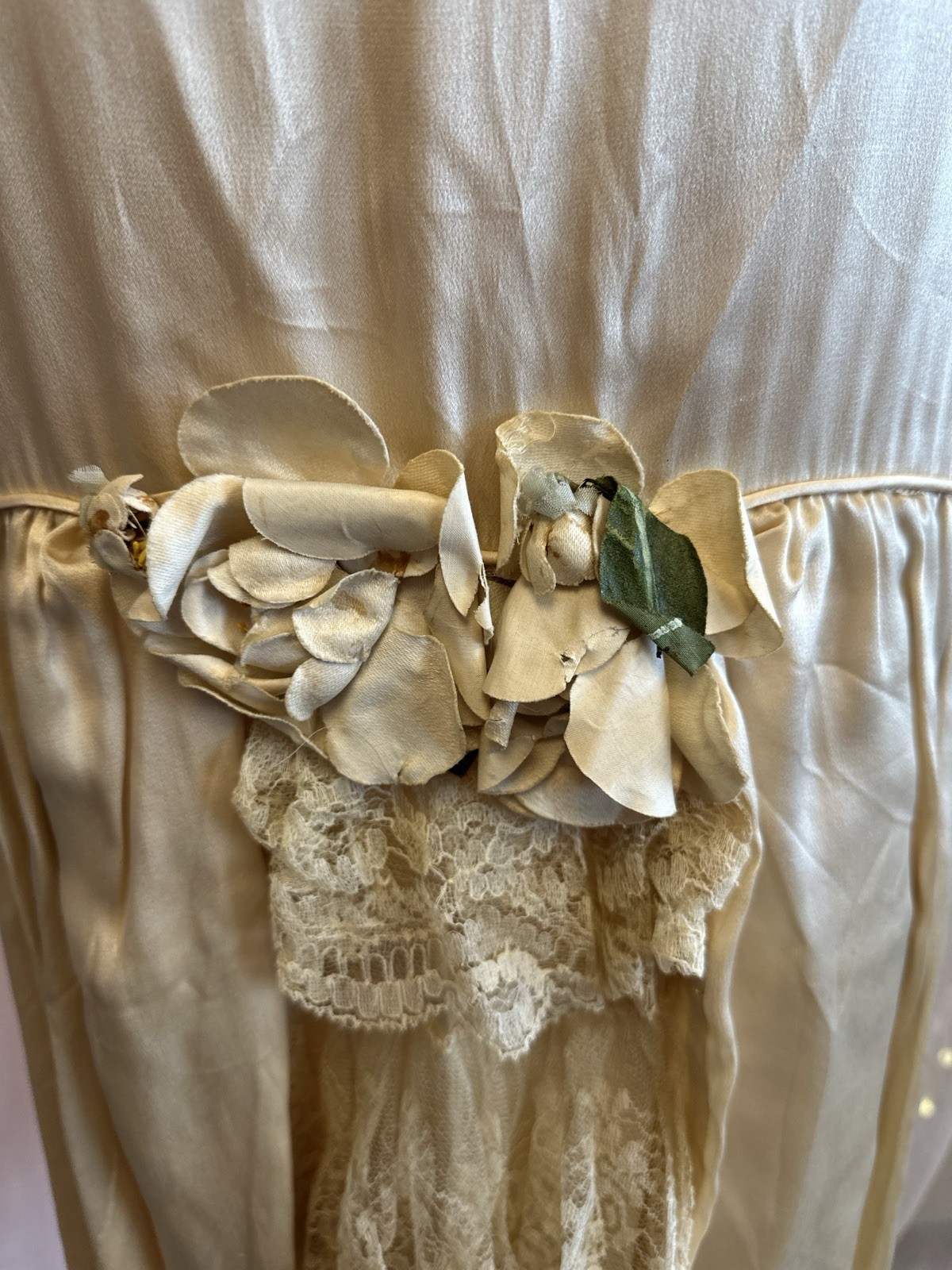 Vintage Antique 20s Flapper Wedding Dress Ivory Lace Drop Waist As Is S